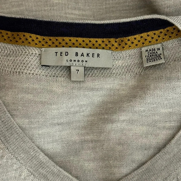 Ted Baker 100% Merino Wool V Neck Sweater Size 3XL Long Sleeve Pullover Gray - Picture 6 of 7